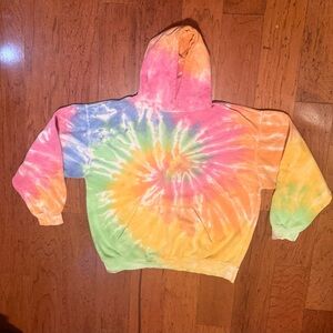Multi-coloured tie-dye hoodie, size Large/XL.